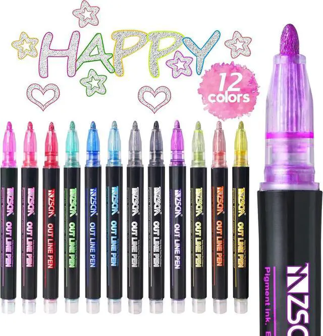 Main image of ZSCM QUALITY DECIDES THE FUTURE Stocking Stuffers, Shimmer Outline Glitter Markers, Chriatmas Stocking Stuffers Gifts Trendy Stuff12 Super Squiggles Metallic Glitter Pens For Chriatmas Gifts