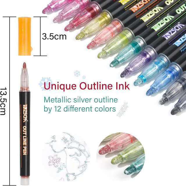 Alt view image 2 of 6 - ZSCM QUALITY DECIDES THE FUTURE Stocking Stuffers, Shimmer Outline Glitter Markers, Chriatmas Stocking Stuffers Gifts Trendy Stuff12 Super Squiggles Metallic Glitter Pens For Chriatmas Gifts