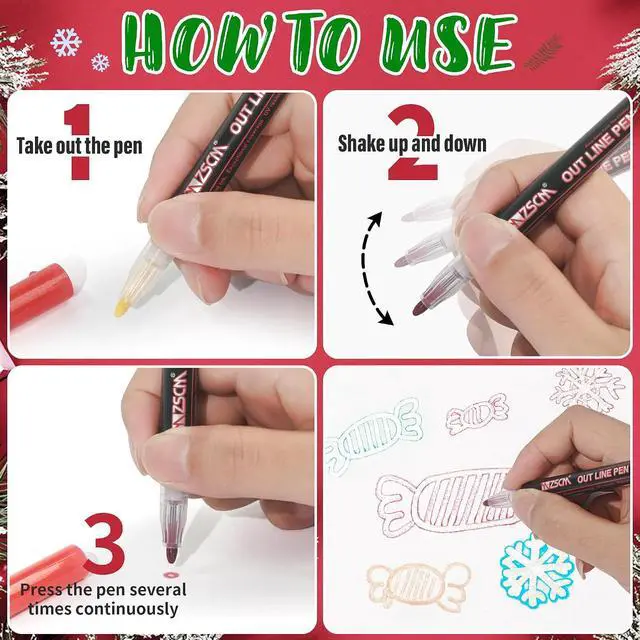 Alt view image 6 of 6 - ZSCM QUALITY DECIDES THE FUTURE Stocking Stuffers, Shimmer Outline Glitter Markers, Chriatmas Stocking Stuffers Gifts Trendy Stuff12 Super Squiggles Metallic Glitter Pens For Chriatmas Gifts