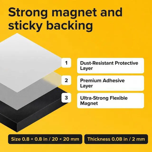 Alt view image 2 of 6 - Pre-Cut Adhesive Magnetic Tape Squares, 0.8"x0.08" (20x2mm), 36 pcs | Sticky Magnetic Tape Squares, Flexible, Easy to Use, No Cutting Needed, For Whiteboard, Fridge, Crafts & School