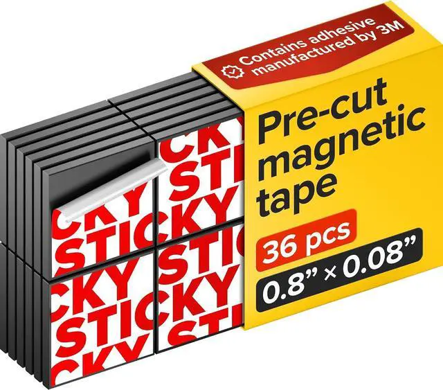 Main image of Pre-Cut Adhesive Magnetic Tape Squares, 0.8"x0.08" (20x2mm), 36 pcs | Sticky Magnetic Tape Squares, Flexible, Easy to Use, No Cutting Needed, For Whiteboard, Fridge, Crafts & School