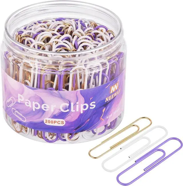 Main image of NEEWAY 200pcs Large Purple Paper Clips, 2 Inch Jumbo Paper Clip, Ceative Colored Paperclips for Paperwork Office School and Personal Use
