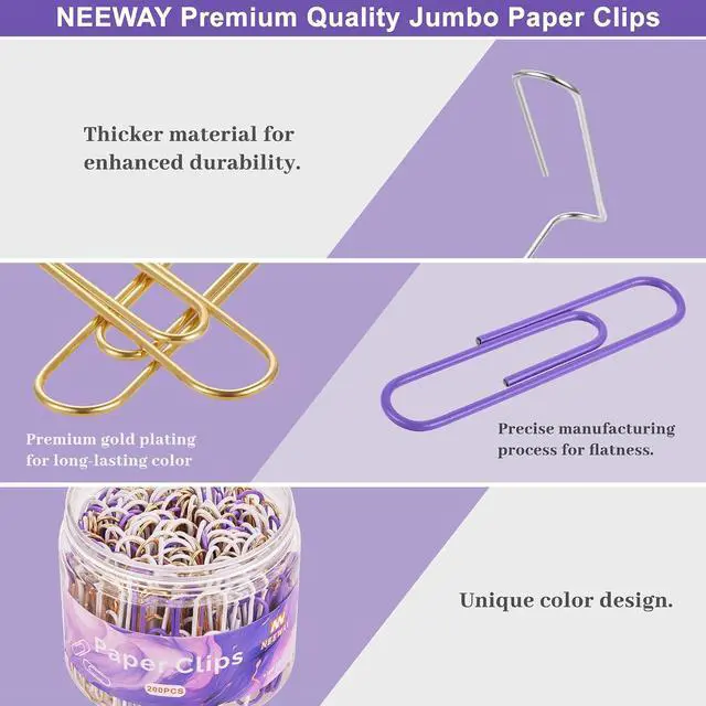 Alt view image 3 of 6 - NEEWAY 200pcs Large Purple Paper Clips, 2 Inch Jumbo Paper Clip, Ceative Colored Paperclips for Paperwork Office School and Personal Use