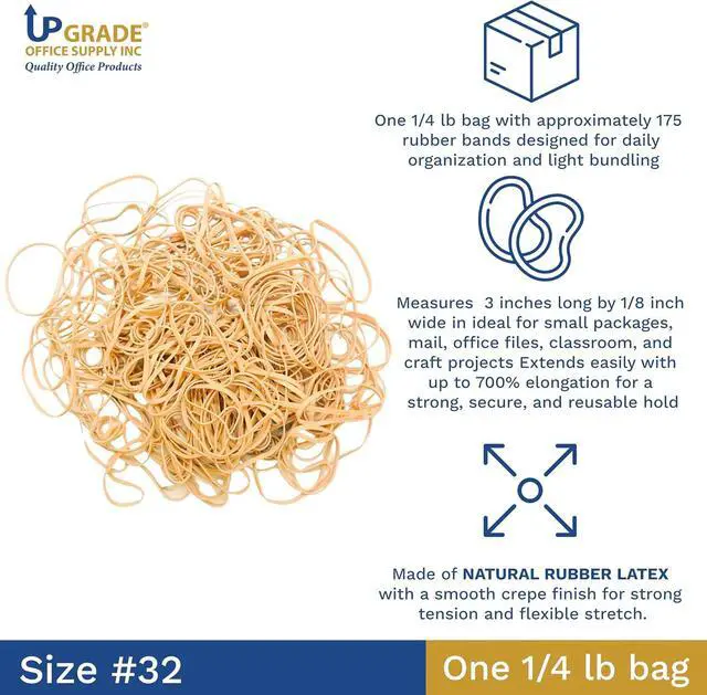 Alt view image 5 of 7 - Upgrade Office Supply UPG23732 Rubber Bands, Size 32 (3 x 1/8 Inch), 175 Bands, 1/4 lb, USA