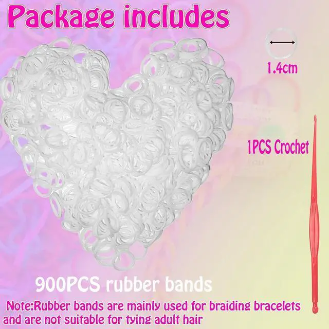 Alt view image 2 of 7 - Loom Rubber Band Refill, White 900 Pcs. | Children's Hair Ties, Elastic, Colorful Colors, DIY Activities, Friendship Bracelet.