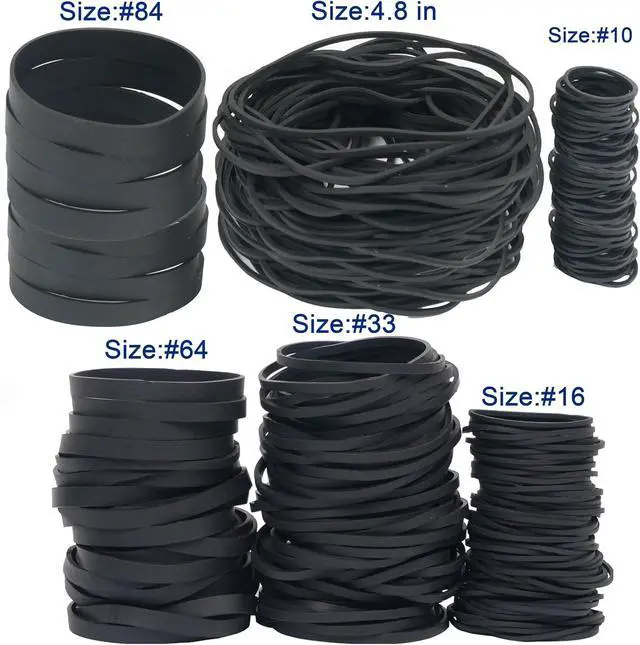 Alt view image 2 of 5 - Rubber Bands Assorted Sizes,6 Sizes size10size16size33size64,size84,4.8in | Rubber Bands for Office Supplies 0.5lbs Wide Thick Strong Elastic Bands Black Tactical