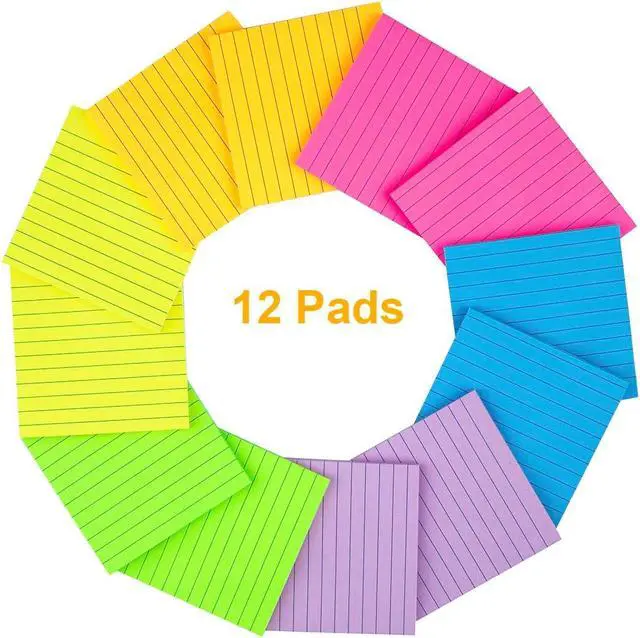 Alt view image 6 of 6 - (12 Pads) Lined Sticky Notes 4x4 in, 6 Bright Colors Self-Stick Note Pads | Strong Adhesive, 47 Sheets/Pad