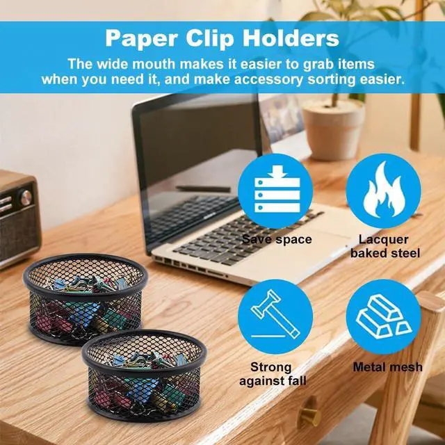 Alt view image 6 of 7 - 2Pcs Paper Clip Holder Paperclip Holders for Desk,Mesh Wire Mesh Bowls