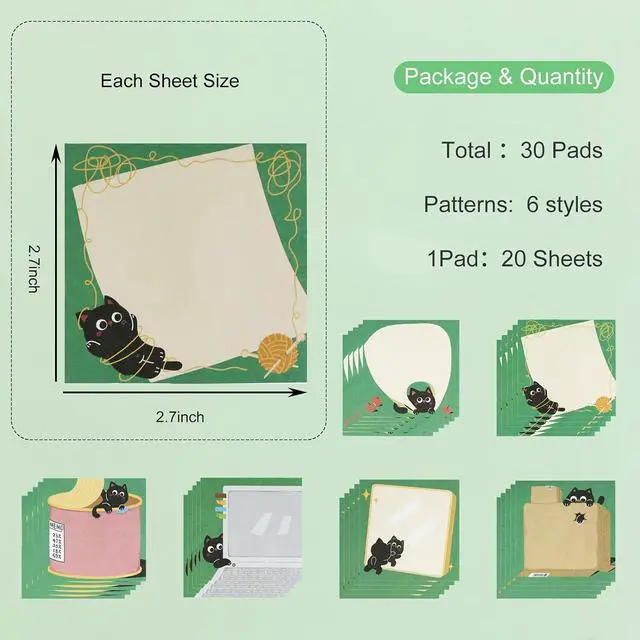 Alt view image 3 of 7 - 30 Pads Animal Sticky Notes, Cute Note Pads Self Adhesive Cat Notes Memo Pads Notes Page School Tab for School Office Supplies