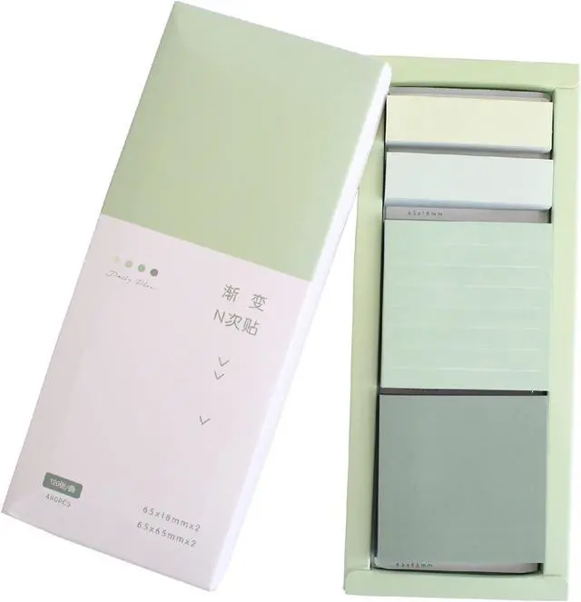 Main image of Green Lined Sticky Notes Set, 240 Sheets Pastel Sticky Note Pads, Self-Stick Index Tabs Cute Memo Notepads for School, Office and Home