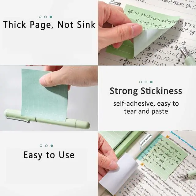 Alt view image 2 of 7 - Green Lined Sticky Notes Set, 240 Sheets Pastel Sticky Note Pads, Self-Stick Index Tabs Cute Memo Notepads for School, Office and Home