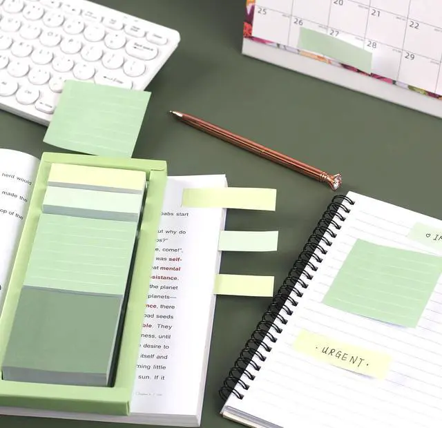 Alt view image 5 of 7 - Green Lined Sticky Notes Set, 240 Sheets Pastel Sticky Note Pads, Self-Stick Index Tabs Cute Memo Notepads for School, Office and Home