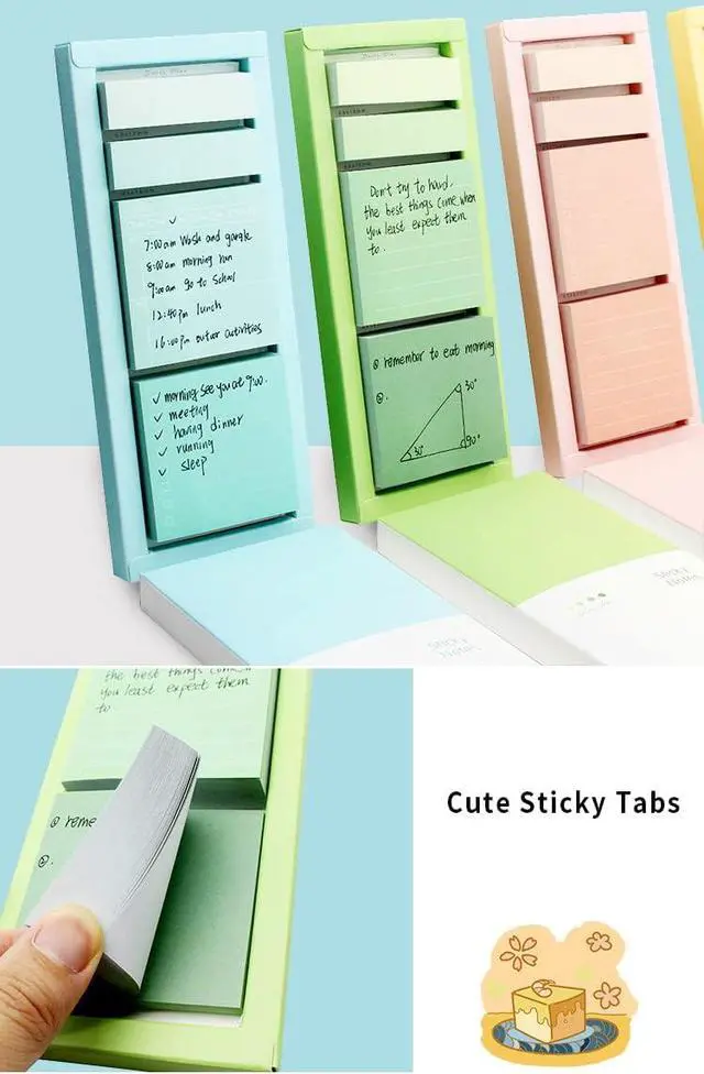 Alt view image 7 of 7 - Green Lined Sticky Notes Set, 240 Sheets Pastel Sticky Note Pads, Self-Stick Index Tabs Cute Memo Notepads for School, Office and Home