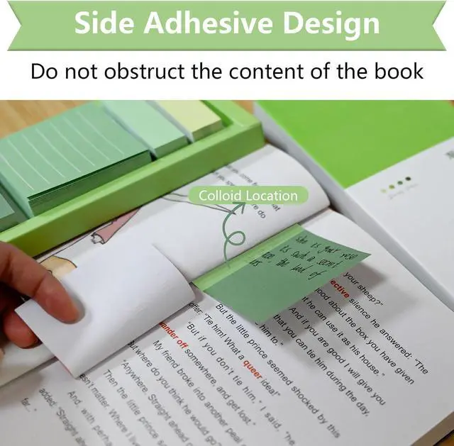 Alt view image 3 of 7 - Green Lined Sticky Notes Set, 240 Sheets Pastel Sticky Note Pads, Self-Stick Index Tabs Cute Memo Notepads for School, Office and Home