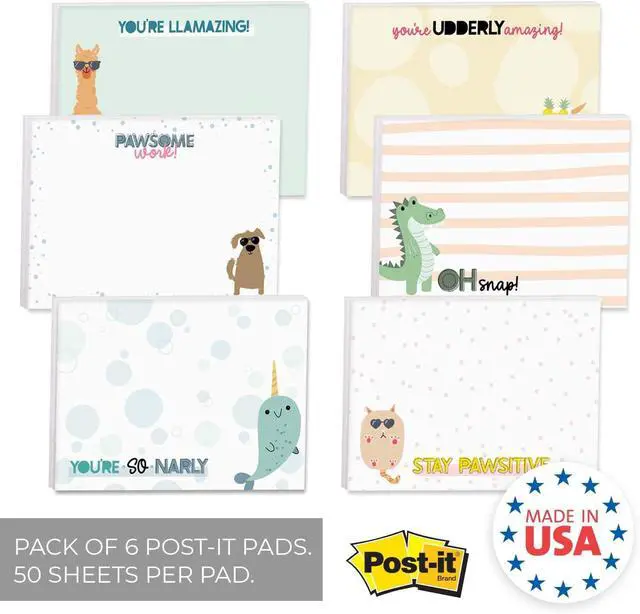 Alt view image 2 of 6 - Cute Animal Pun Sticky Note Pads / 4" x 3" Clever Sticky Notes/Set of 6 Pads / 50 Sheets Per Pad/Trendy Gift Idea/Made in The USA