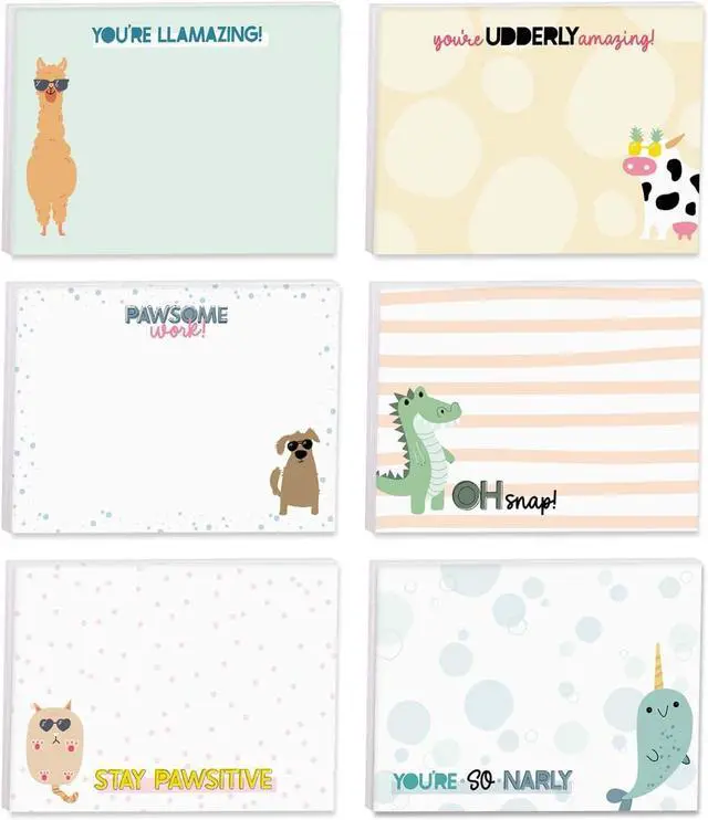 Main image of Cute Animal Pun Sticky Note Pads / 4" x 3" Clever Sticky Notes/Set of 6 Pads / 50 Sheets Per Pad/Trendy Gift Idea/Made in The USA