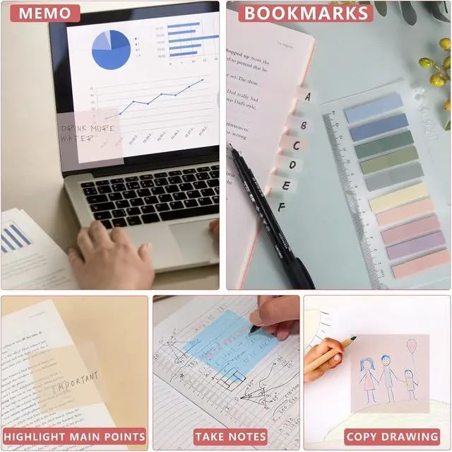 Alt view image 5 of 7 - ONEDONE Transparent Sticky Notes 700 Sheets -Clear Sticky Notes for Annotating Books Translucent Book Tabs Book Page Markers Office & School Supplies