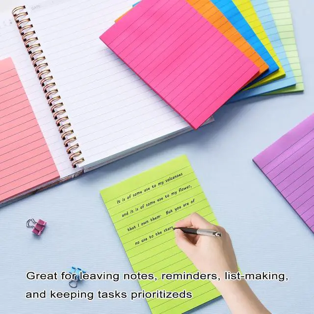 Alt view image 3 of 6 - HQCME 9 Pads Lined Sticky Notes 4x6 in, Bright Large Notepads with Lines | Super Sticking Power Memo Pads, Self-Stick Note Pads, Easy to Post for Office, School, Home, 35 Sheets/Pad