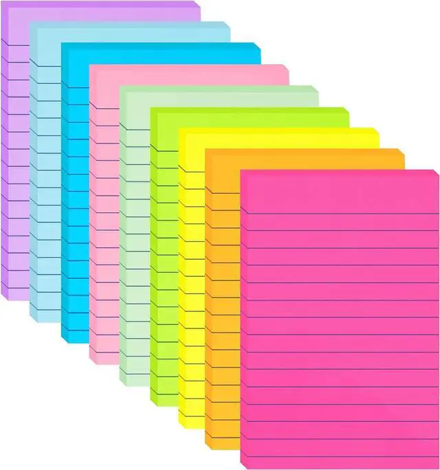 Main image of HQCME 9 Pads Lined Sticky Notes 4x6 in, Bright Large Notepads with Lines | Super Sticking Power Memo Pads, Self-Stick Note Pads, Easy to Post for Office, School, Home, 35 Sheets/Pad
