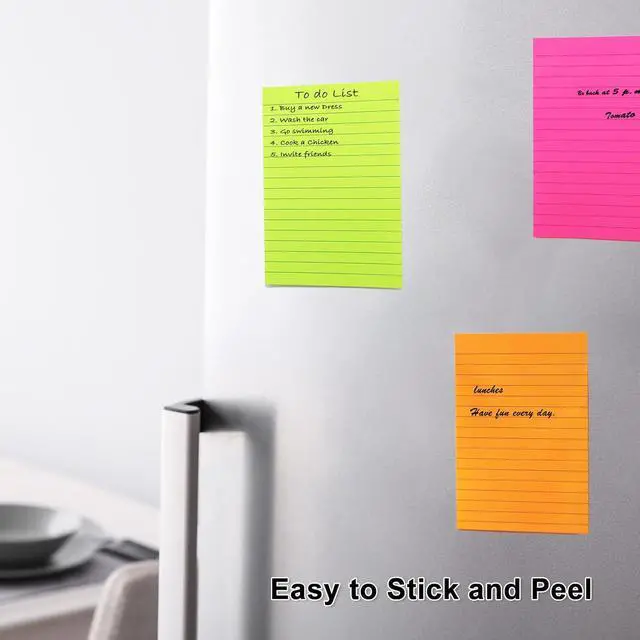 Alt view image 4 of 6 - HQCME 9 Pads Lined Sticky Notes 4x6 in, Bright Large Notepads with Lines | Super Sticking Power Memo Pads, Self-Stick Note Pads, Easy to Post for Office, School, Home, 35 Sheets/Pad