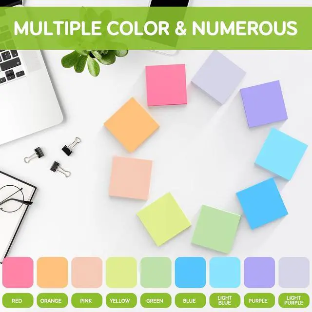 Alt view image 2 of 7 - Stick Notes 3x3, Bright Color Stick Notes, 18 Pads, Super Sticky & Recyclable, for Home, Office, School