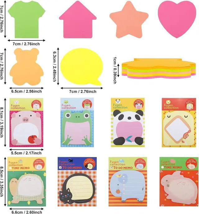 Alt view image 3 of 7 - 14 Pads Sticky Notes, Self-Stick Removable | 100 Sheets 6 Pad Different Shaped Memo, 20 Sheets 8 Pad Animal Notes