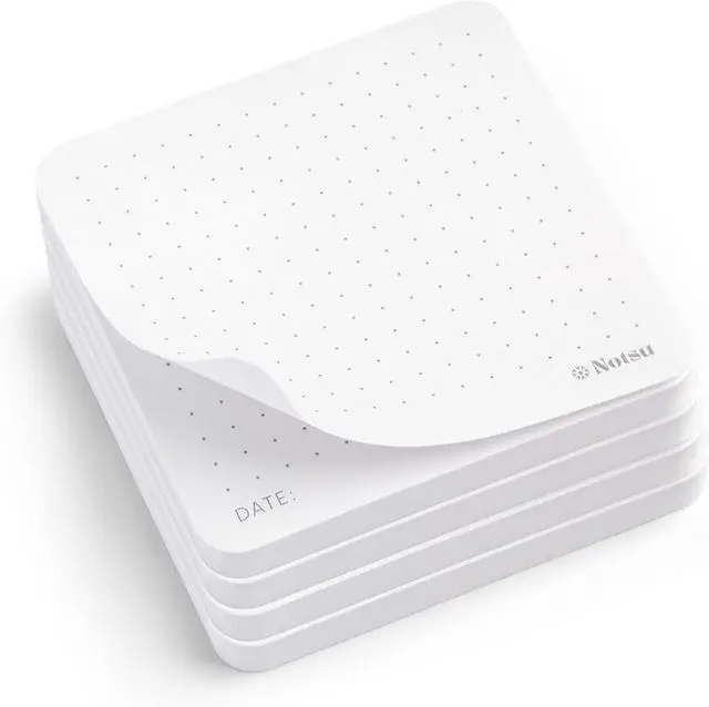Main image of Notsu Dot Grid Sticky Notes 4pk | Premium Thick Paper 120gsm | Dotted Memo Pads with Date, 3" x 3"