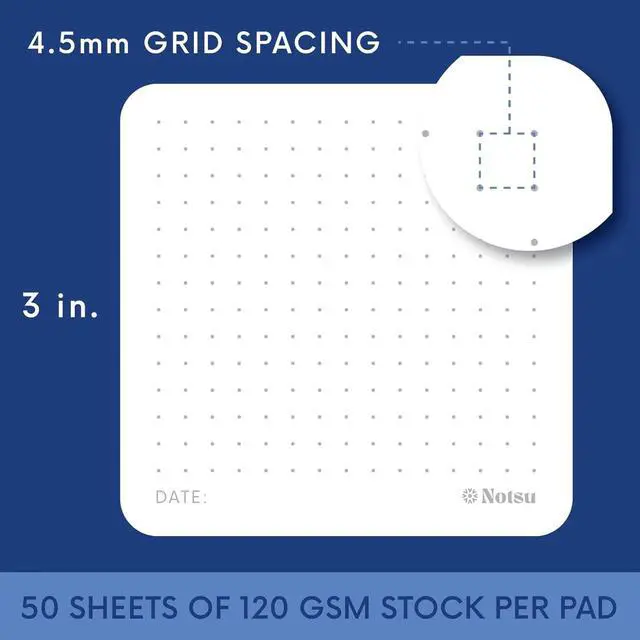 Alt view image 2 of 7 - Notsu Dot Grid Sticky Notes 4pk | Premium Thick Paper 120gsm | Dotted Memo Pads with Date, 3" x 3"
