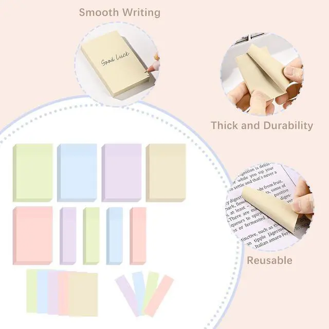 Alt view image 5 of 7 - BAYTORY 6 Pads Pastel Sticky Notes, Small Self-Stick Note (3x2 & 3x0.7 in) | Index Tabs Easy to Post for School Office Notebook