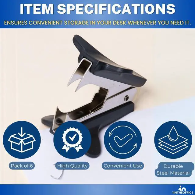 Alt view image 6 of 7 - 1InTheOffice Staple Remover, Claw Staple Remover, Staple Remover Tool, Black, 6 Pack