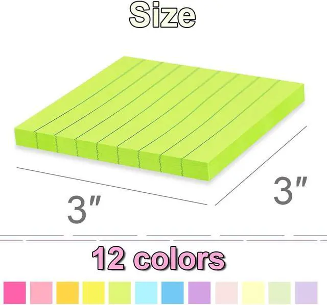 Alt view image 3 of 7 - (24 Pack) Lined Sticky Notes 3x3 in,Bright Notepads with Lines | Ruled Stickies,Super Sticking Power,Office School Memo Note Pads,Post on Windows Doors,Recyclable,Easy to Write on