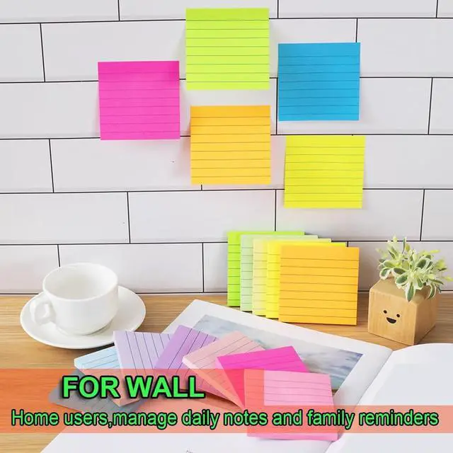 Alt view image 6 of 7 - (24 Pack) Lined Sticky Notes 3x3 in,Bright Notepads with Lines | Ruled Stickies,Super Sticking Power,Office School Memo Note Pads,Post on Windows Doors,Recyclable,Easy to Write on