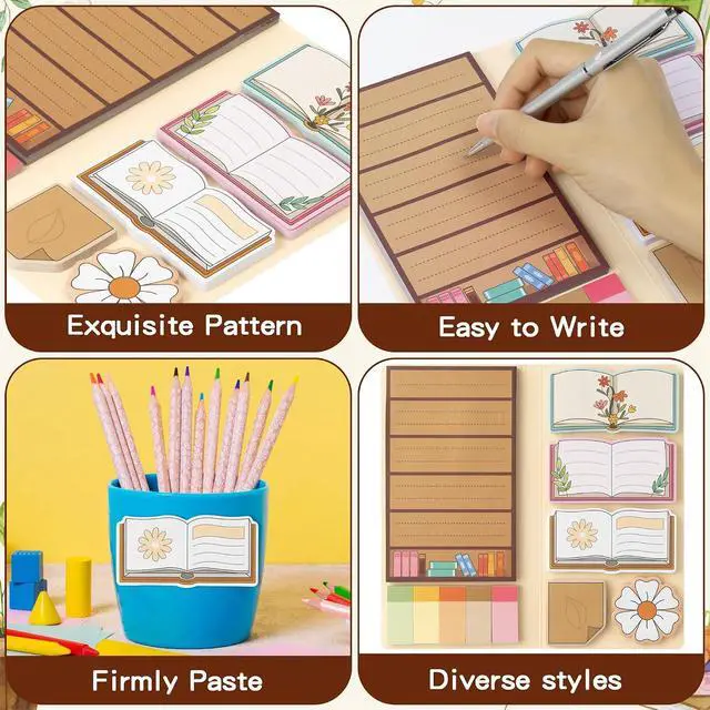 Alt view image 3 of 7 - B1ykin Sticky Notes Set - 550 Sheets Memo Writing Pad Book Lovers Design | Self-Stick Notes Pages, Teacher Appreciation Gift, School Office Supplies, There is No Such Thing As Too Many Books Design