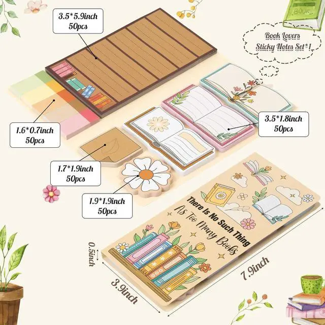 Alt view image 2 of 7 - B1ykin Sticky Notes Set - 550 Sheets Memo Writing Pad Book Lovers Design | Self-Stick Notes Pages, Teacher Appreciation Gift, School Office Supplies, There is No Such Thing As Too Many Books Design