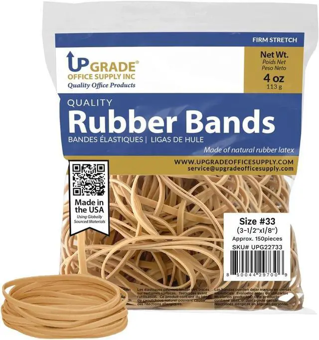 Main image of Upgrade Office Supply UPG22733 Rubber Bands, Size #33 (3-1/2 x 1/8), 150 Bands, 1/4 lb, USA