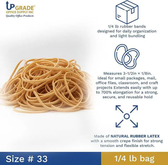 Alt view image 4 of 4 - Upgrade Office Supply UPG22733 Rubber Bands, Size #33 (3-1/2 x 1/8), 150 Bands, 1/4 lb, USA