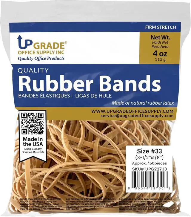 Alt view image 2 of 4 - Upgrade Office Supply UPG22733 Rubber Bands, Size #33 (3-1/2 x 1/8), 150 Bands, 1/4 lb, USA