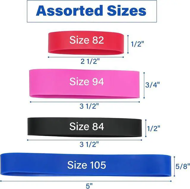 Alt view image 2 of 7 - LotFancy Rubber Bands Assorted Size, 4 Sizes Size84, Size82, Size 94, Size 105, Heavy Duty Colored Rubber Bands for Office Supplies