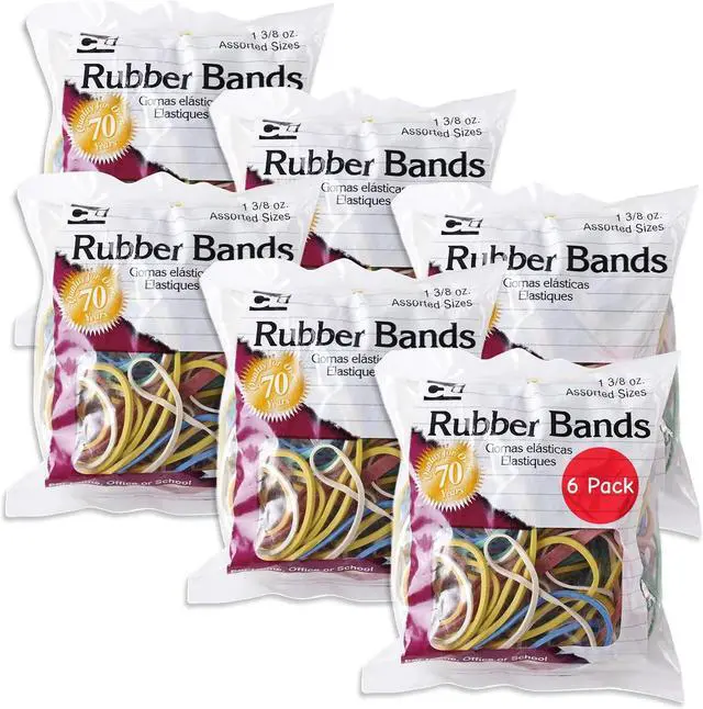 Main image of Charles Leonard Rubber Bands Assorted Sizes & Colors 1.4oz per Bag, 6 Bags | 6 Bags per Box | Classroom Pack | Perfect for Crafts | Rubber Bands Assorted Sizes & Colors | For School and Office Use