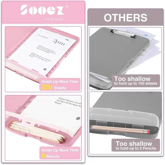 Alt view image 3 of 7 - Sooez Clipboards with Storage, High Capacity Clip Boards 8.5x11 with Storage, Heavy Duty Nursing Clipboard Folder, Plastic Clipboard with Pen Holder for Women Teachers Work, School & Office Supplies