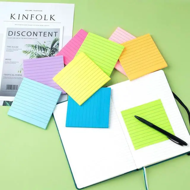 Alt view image 6 of 7 - (8 Pack) Lined Sticky Notes 4x4 Bright Stickies | Colorful Super Sticking Power Memo Pads, 8 Colors, Strong Adhesive