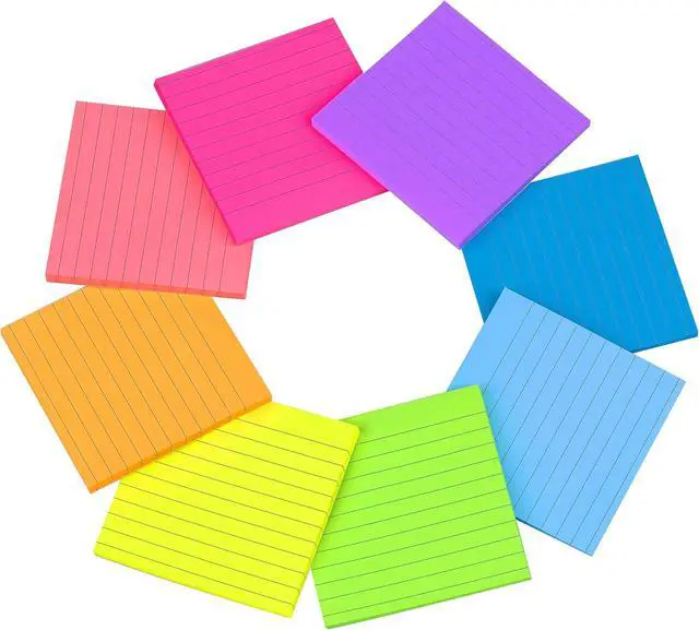 Alt view image 4 of 7 - (8 Pack) Lined Sticky Notes 4x4 Bright Stickies | Colorful Super Sticking Power Memo Pads, 8 Colors, Strong Adhesive