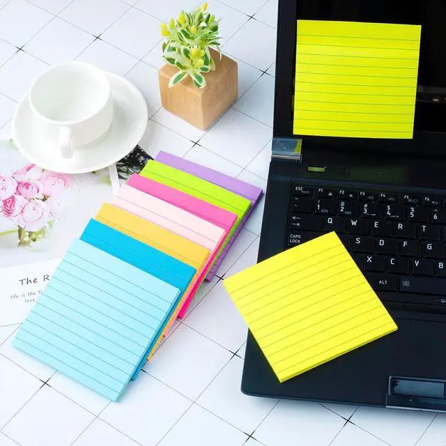 Alt view image 5 of 7 - (8 Pack) Lined Sticky Notes 4x4 Bright Stickies | Colorful Super Sticking Power Memo Pads, 8 Colors, Strong Adhesive