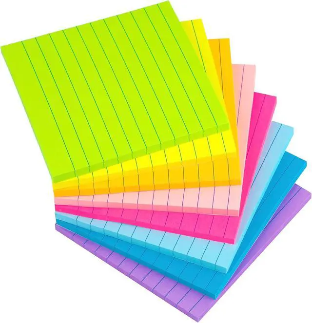 Alt view image 7 of 7 - (8 Pack) Lined Sticky Notes 4x4 Bright Stickies | Colorful Super Sticking Power Memo Pads, 8 Colors, Strong Adhesive