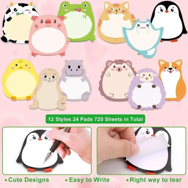 Alt view image 3 of 7 - Fancy Land 24 Pads Cute Sticky Notes Animals Memo Pads Office Supplies | Self Sticky Notepads, 720 Sheets, Page Markers Flags, For Home Office Supplies