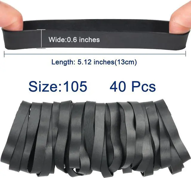 Alt view image 2 of 6 - Rubber Bands 40 Pcs size#105 Wide Big Black Large Elastic Band Heavy Duty | Thick Large Rubber Band for Office Supplies Outdoor