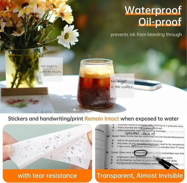 Alt view image 5 of 7 - 10 Pack Transparent Sticky Notes (with Sticky Tabs & Pen), MEIGAONE Clear Sticky Note 3x3 5X Strong Adhesion, Waterproof Translucent Sticky Note Office,School Supplies, 50 Sheets/Pad