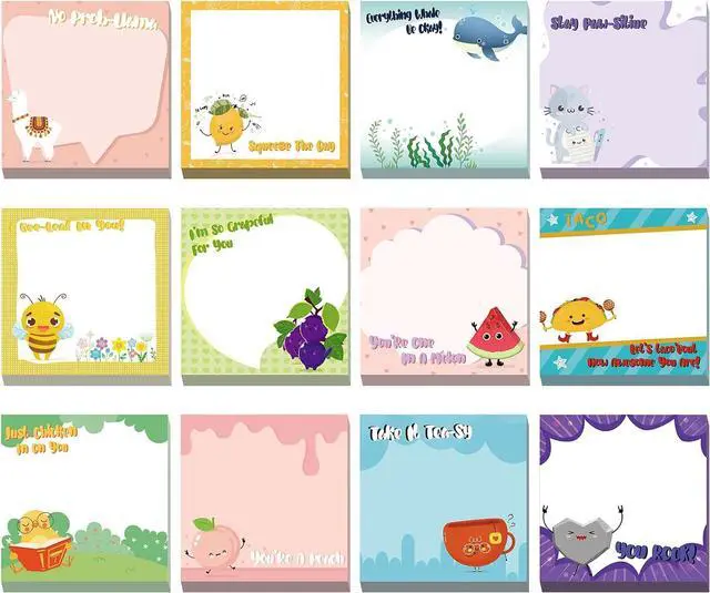 Main image of 12 Pcs Fun Inspirational Sticky Notes 3 x 3 Inch Motivational Notepads Cute Post Positive Appreciation Sticky Notes Positive Gifts for Teacher Nurse Coworkers Studying Supplies(Vivid Style)