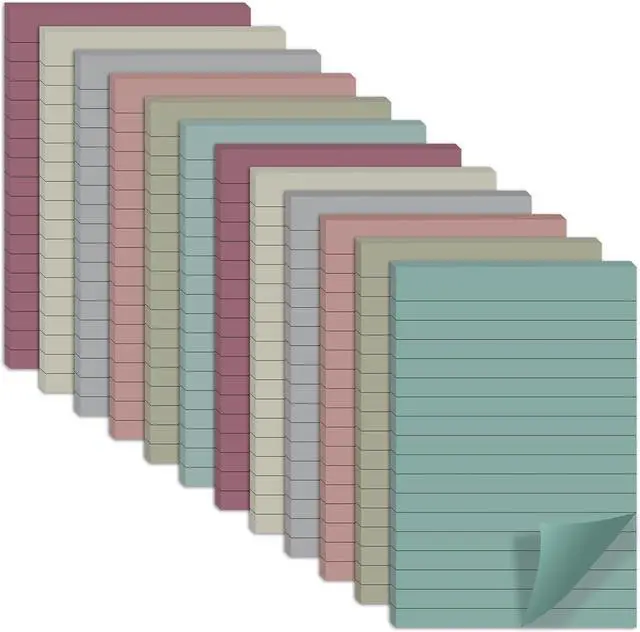Main image of 12 Pack Lined Sticky Note Pads 4x6 in, 6 Vintage Colors Sticky Notes with Lines, Self-Stick Note Pads, Large Rectangular Post it Notes for Office, School, Home, Study & Organization (30 Sheets/Pad)