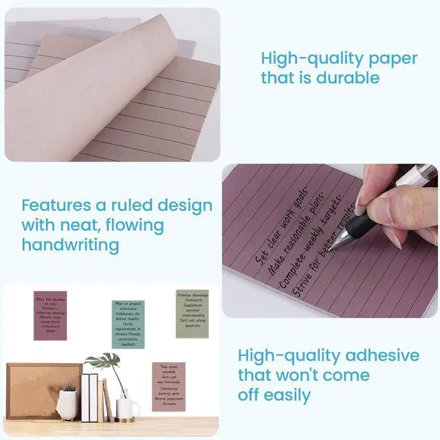 Alt view image 4 of 7 - 12 Pack Lined Sticky Note Pads 4x6 in, 6 Vintage Colors Sticky Notes with Lines, Self-Stick Note Pads, Large Rectangular Post it Notes for Office, School, Home, Study & Organization (30 Sheets/Pad)